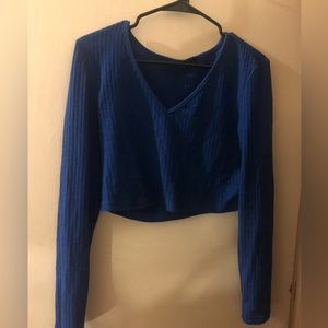 Blue ribbed v neck crop top